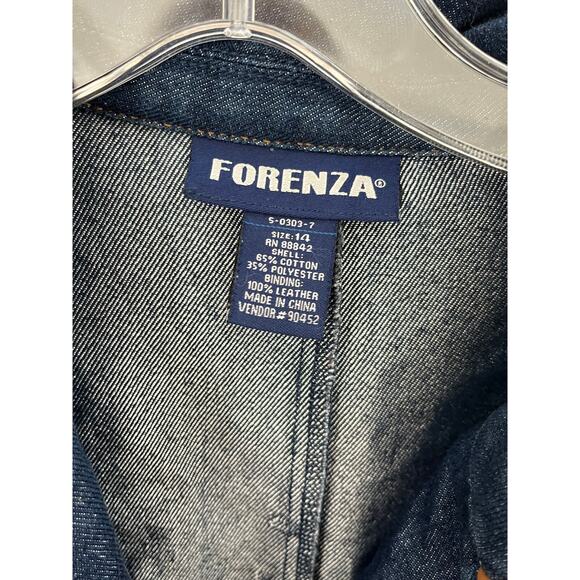 Vintage Forenza Women 14 Denim Cotton Leather Trim Dress Western Preppy - Picture 2 of 7